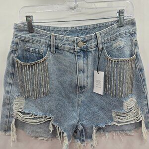 NWT Cider Distressed Rhinestone Tassel Fringe Shorts Size XL 100% Cotton